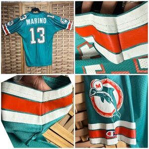 Champion Marino #13 Teal Miami Dolphins Metallic Stretch Nylon Jersey